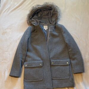 J. Crew Gray Jacket with Faux Fur Hood
